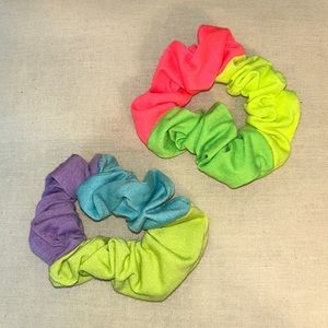 set of 2 neon patchwork scrunchies